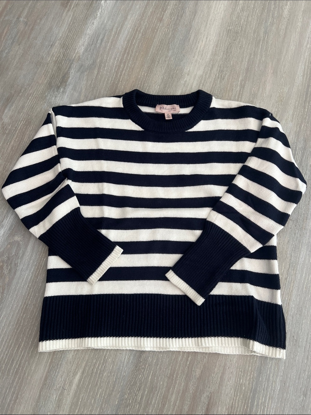 Philosophy Striped Crewneck Sweater in Navy and White